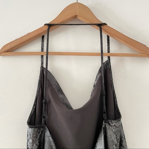 HALSTON Cowl Neck Metallic Slip Mini Dress in Gunmetal - Picture 13 of 16